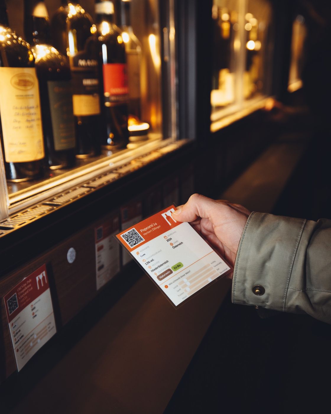 Weininformationskarte am Spender